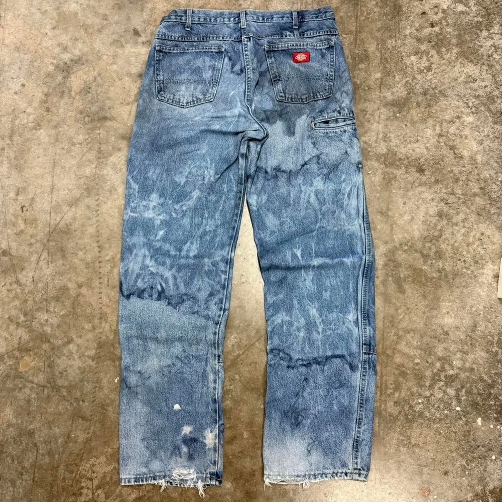 Y2K Dickies Denim Carpenter Double Knee Acid Wash Work Pants 34x34